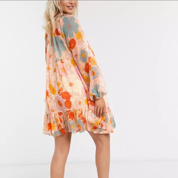 ASOS DESIGN Maternity tiered smock mini dress in retro floral print size US 24 - Picture 3 of 4